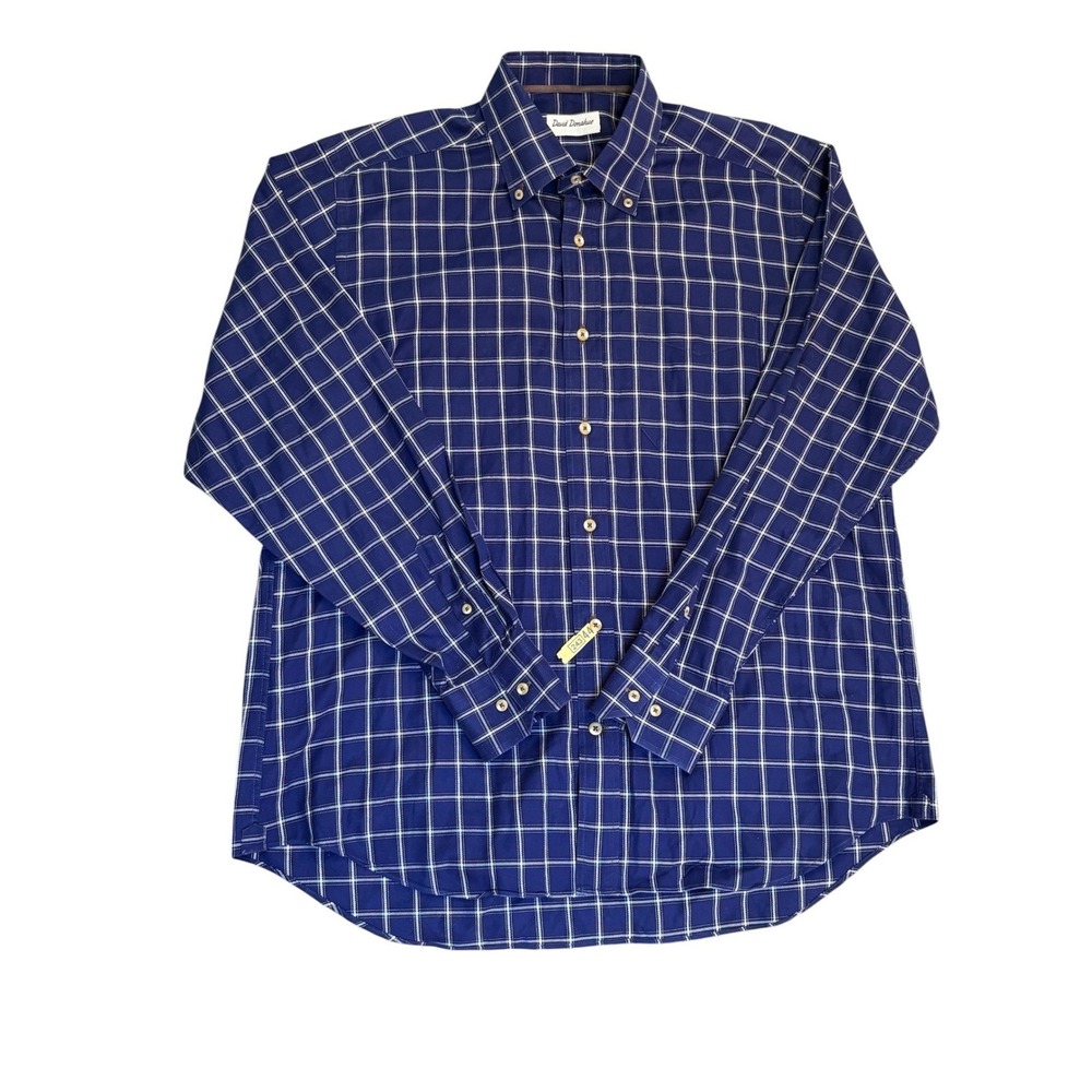 David Donahue Button Down Shirt Mens XL Windowpane Check Long Sleeve purple